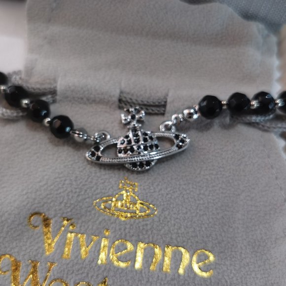 Vivienne Westwood Black Crystal and Silver Choker - Picture 2 of 5